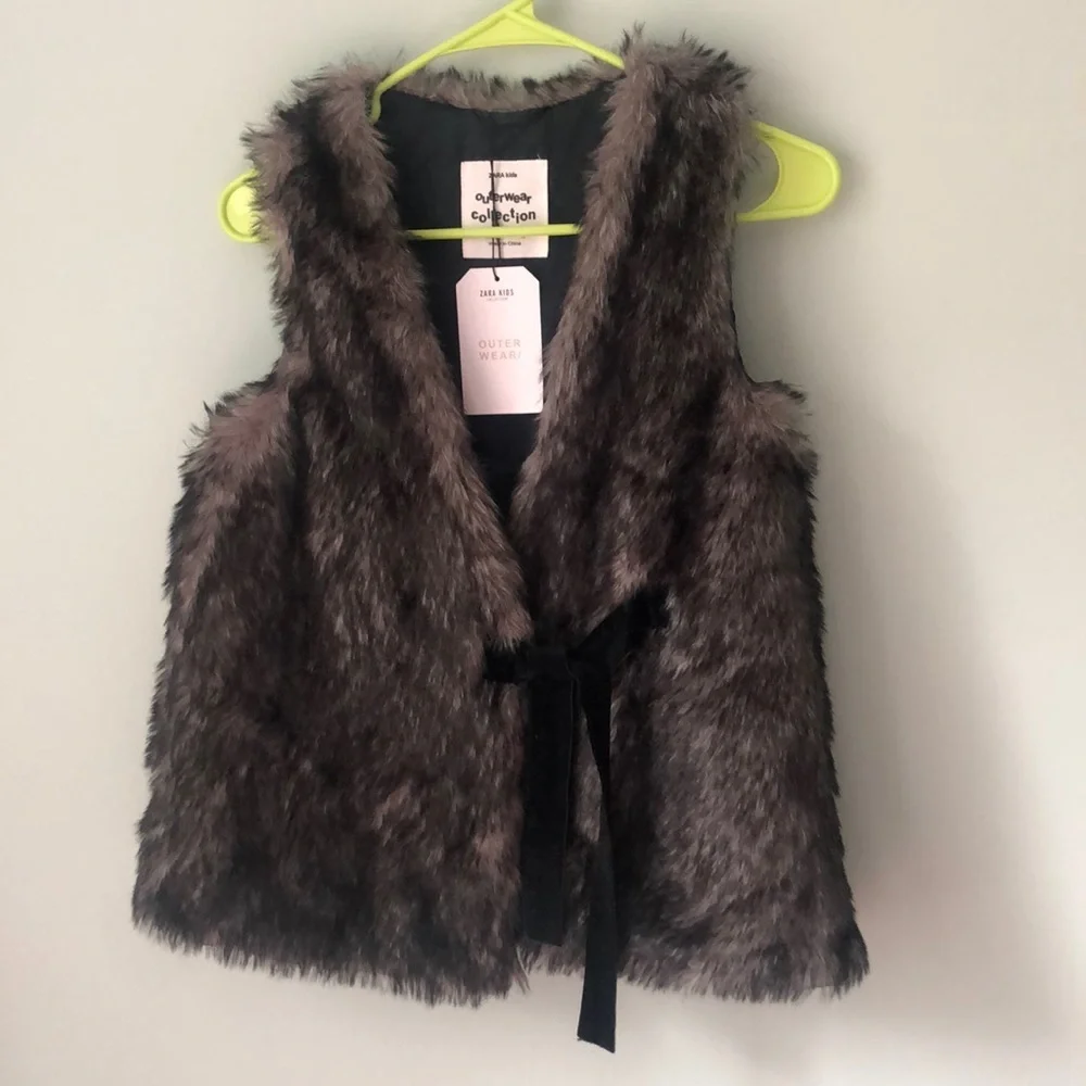 NWT ZARA kids outerwear collection faux fur vest
